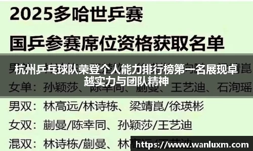 杭州乒乓球队荣登个人能力排行榜第一名展现卓越实力与团队精神